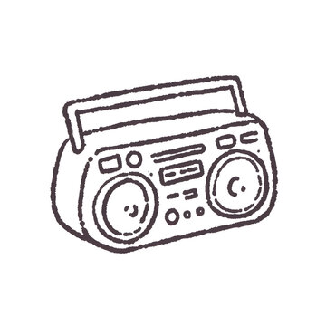 black and white boombox doodle on white clip art preview