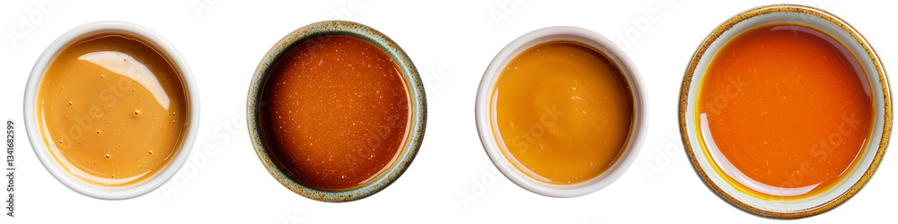 Poster on a transparent background, a white bowl of creamy caramel sauce is isolated, a creation of generat