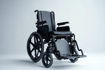 Fototapeta premium Modern black wheelchair design medical mobility equipment assistance aid care steel health wheels