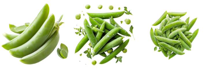 An image of isolated fresh green snap peas on a transparent background was generated using Ai
