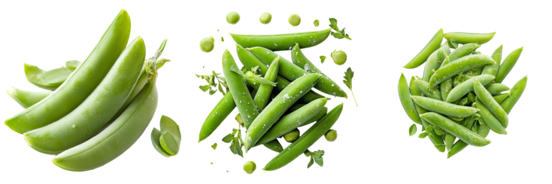 An image of isolated fresh green snap peas on a transparent background was generated using Ai