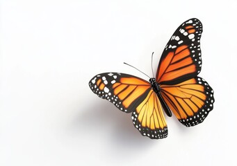 Fototapeta premium Vibrant monarch butterfly perched gracefully against a clean white background, showcasing its vivid colors