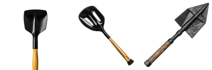 Image of a garden shovel with black metal head and wooden handle on transparent background, generated by Generative Ai