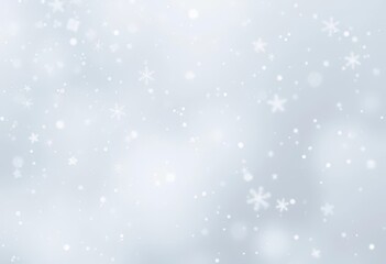 Fototapeta premium Delicate snowflakes drift down against a smooth, silvery-grey icy backdrop, cold, delicate