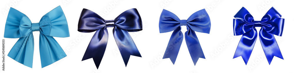 Poster Isolated on a transparent background is a blue satin ribbon that has been tied into a bow, generated by Generative Ai