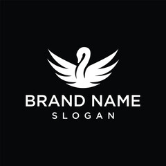 Simple swan logo, clean white silhouette on a black background. Perfect for modern brands seeking a sophisticated and memorable emblem.