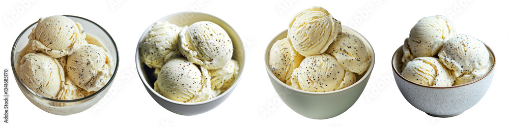 Poster a transparent background isolates a bowl of vanilla ice cream, an image generated by generative ai
