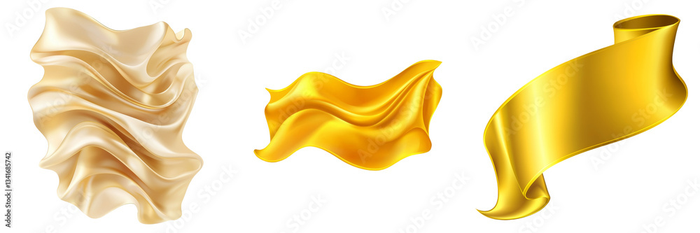 Poster on a transparent background, a golden satin ribbon is depicted in isolation, a product of generative