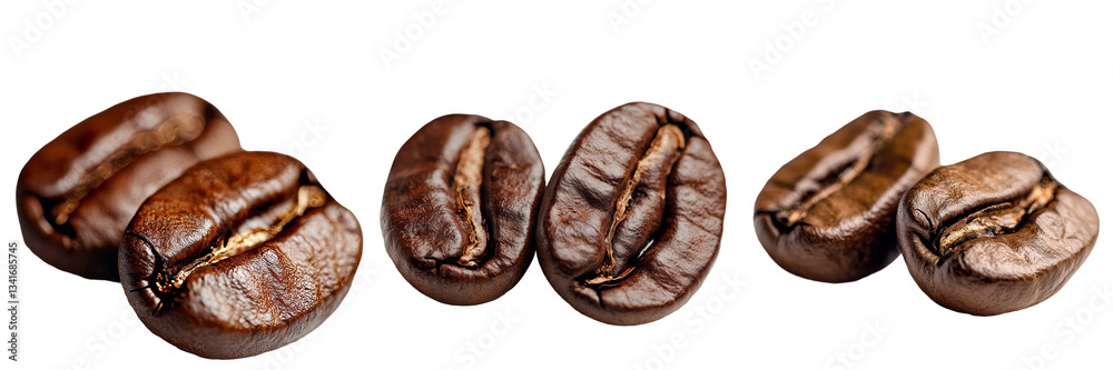 Poster coffee beans on a transparent background, generated by ai, are depicted in isolation