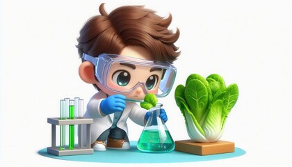 Young scientist conducting plant experiments in a lab educational animation creative environment