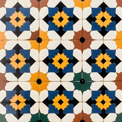 A repeating pattern of colorful Moroccan tiles with intricate symmetrical designs.