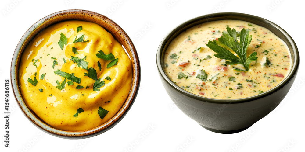Poster A transparent background isolates a bowl of yellow soup in this image generated by Generative Ai