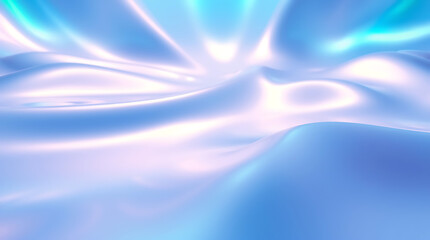 Obraz premium A vibrant holographic background with smooth gradient waves and an iridescent sheen. The reflective surface shifts between pastel blues, purples, and pinks, Created with generative AI