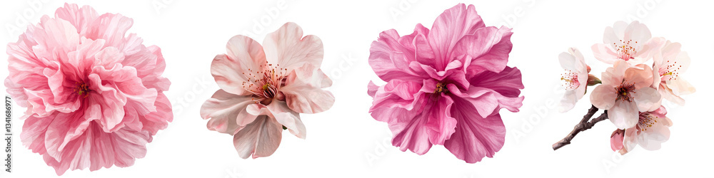 Poster on a transparent background, a pink cherry blossom is depicted in isolation, a creation of generativ
