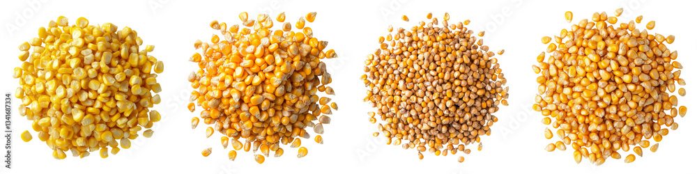 Poster Isolated on a transparent background is a pile of yellow sweet corn kernels, an image generated by Generative Ai