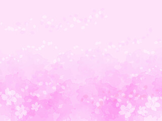 春の桜と花びらイメージのテクスチャー背景素材。桜並木のイメージ。