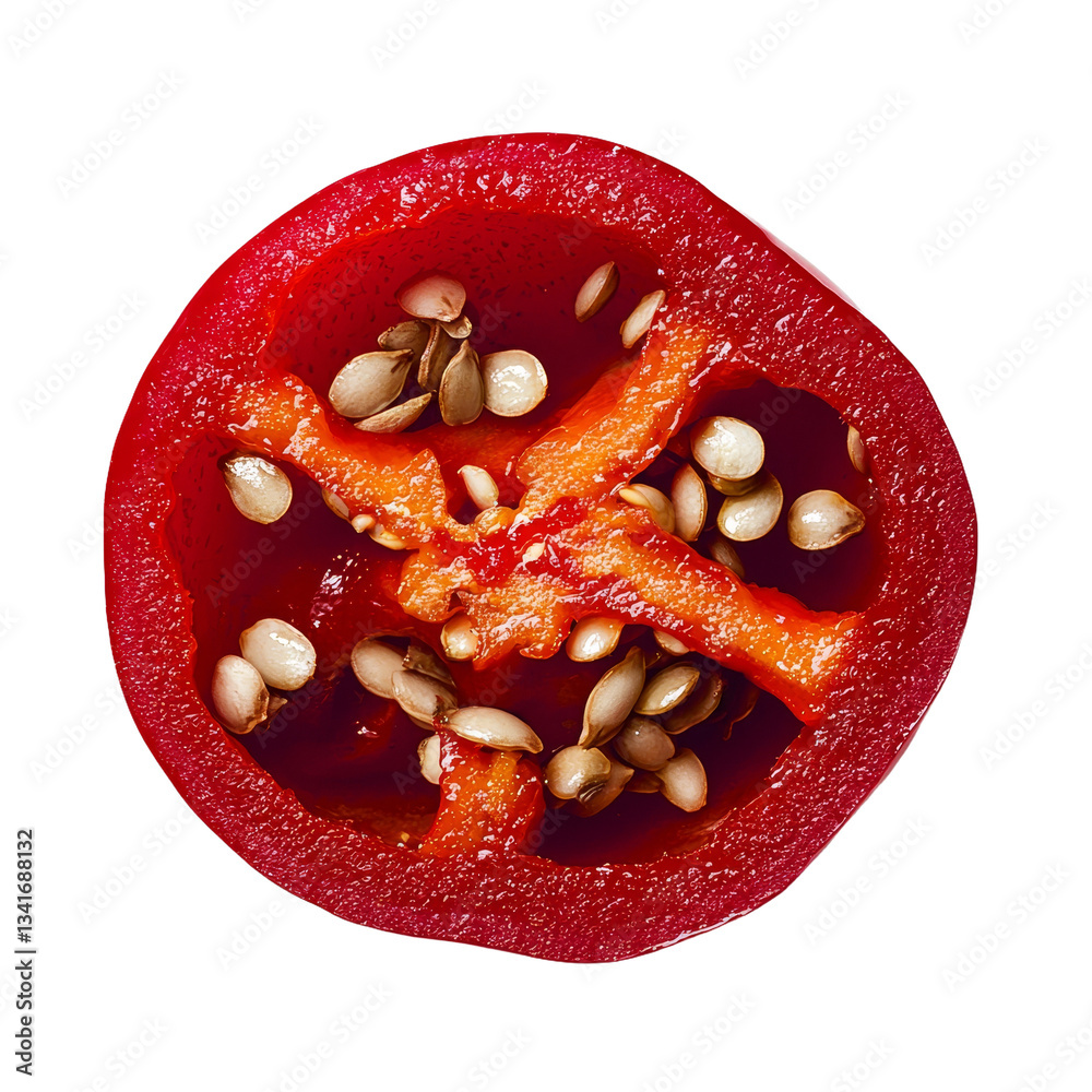 Poster on a transparent background, a red chili pepper sliced in half is isolated, a product of generative 