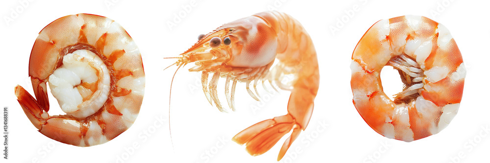 Poster On a transparent background, an image of peeled and cooked white shrimp is displayed in isolation, generated by Ai