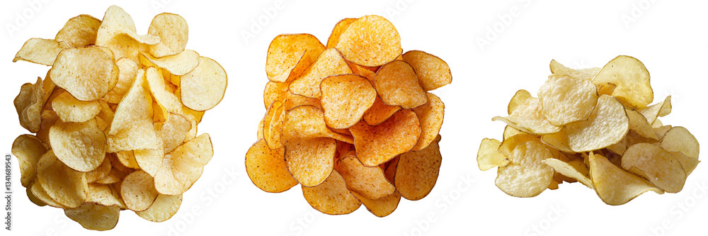 Poster potato chips on a clear transparent background produced using generative ai
