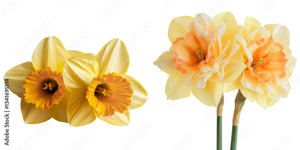 Aufkleber Isolated yellow daffodil flowers appear on a transparent background in Generative Ai