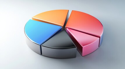 Obraz premium 3D pie chart with sleek metallic segments, representing financial data analysis in a corporate presentation.