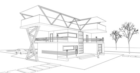 house with consoles sketch 3d illustration