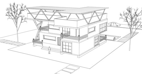 house with consoles sketch 3d illustration