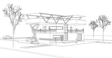 house with consoles sketch 3d illustration