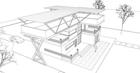 house with consoles sketch 3d illustration