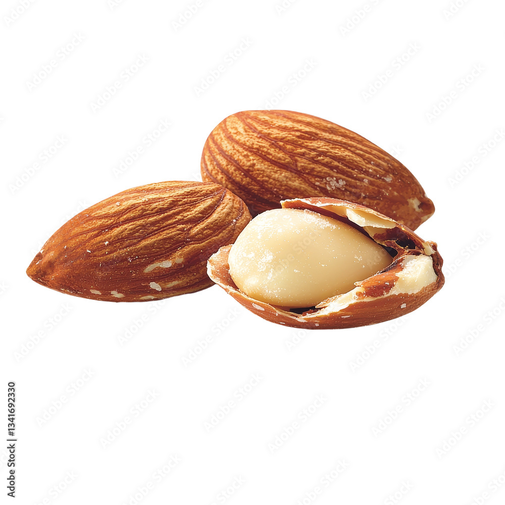 Aufkleber on a transparent background, a fresh almond nut is isolated in an image generated by generative ai