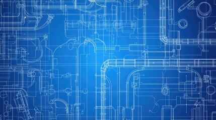Fototapeta premium A blueprint-style vector of a plumbing system layout. 