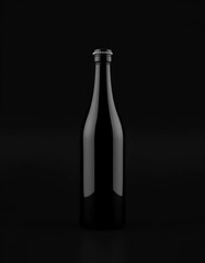 Sleek black bottle mockup against stark black backdrop, contrast, advertisement