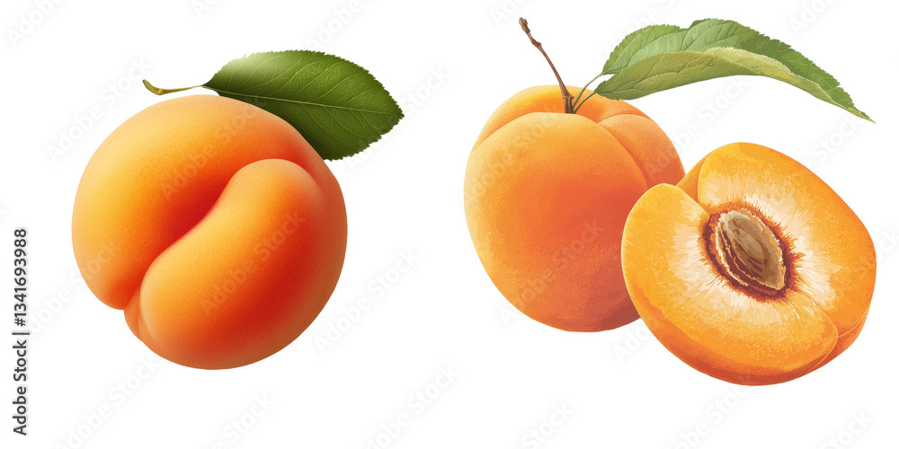 Aufkleber on a transparent background, a realistic apricot is depicted in isolation, courtesy of generative ai