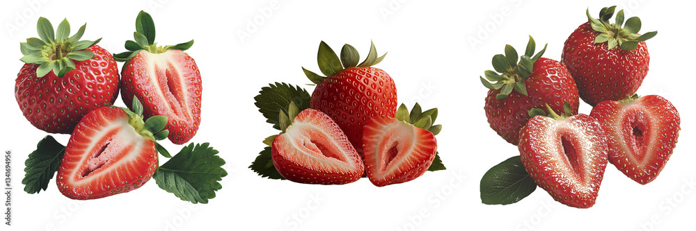 Poster Strawberries are isolated on a transparent background using Generative Ai