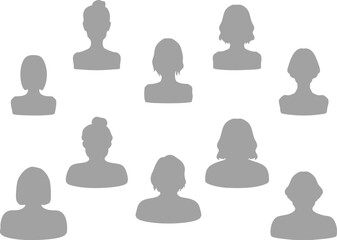 痩せすぎ女性とふっくら女性の上半身シルエットイラストセット　グレー