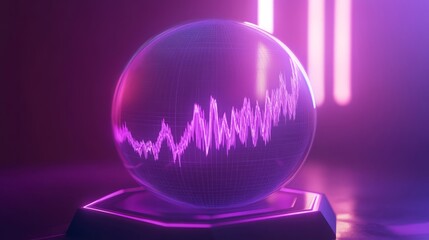 Purple Neon Light Illuminates Crystal Ball Displaying Stock Market Graph