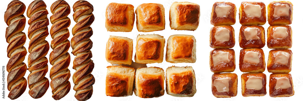 Poster isolated on a transparent background are freshly baked sweet buns and newly made bakery bread, gener