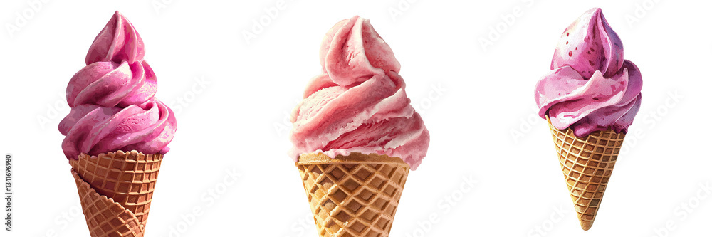 Poster isolated on a transparent background is a waffle cone holding strawberry ice cream, a creation of ge
