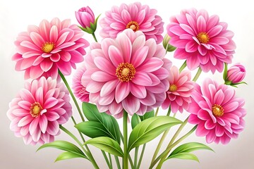 Fototapeta premium Bouquet of pink flowers with green leaves