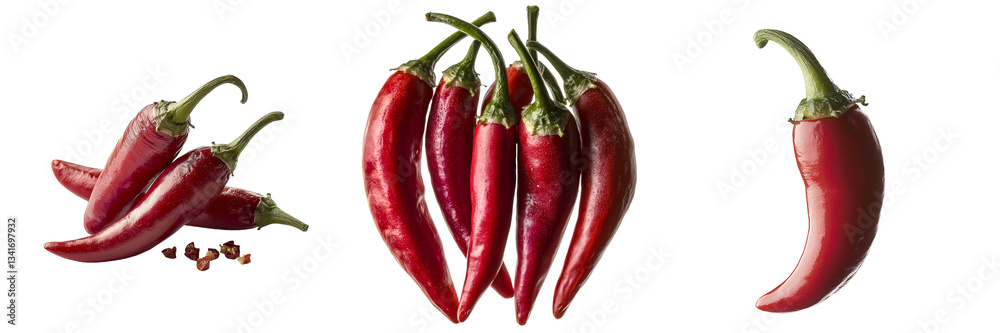 Poster image of isolated red hot chili peppers on transparent background made with generative ai