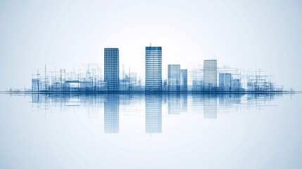 Fototapeta premium Urban skyline blueprint, reflected