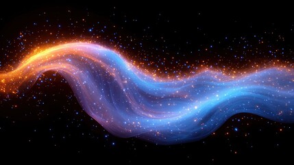 Obraz premium Glowing, flowing light trails in blue and orange hues against a dark, starry background