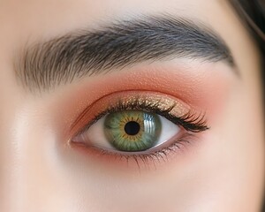 Obraz premium Close-up Eye Makeup for Peach Tones, Green Iris.
