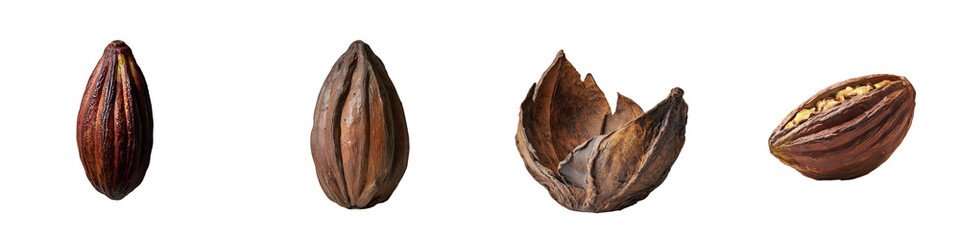 A dark brown cacao pod, generated using Ai, is depicted in isolation on a transparent background