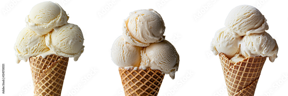Aufkleber vanilla ice cream scoops are isolated in a waffle cone on a transparent background, a creation of ge