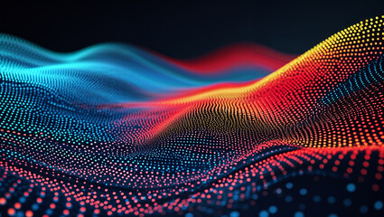 Colorful particle waves flowing on dark background