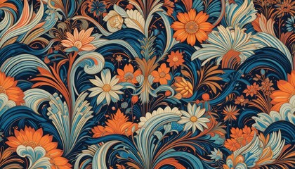 Floral patterns textile design wallpaper decorative arts close-up vibrant colors