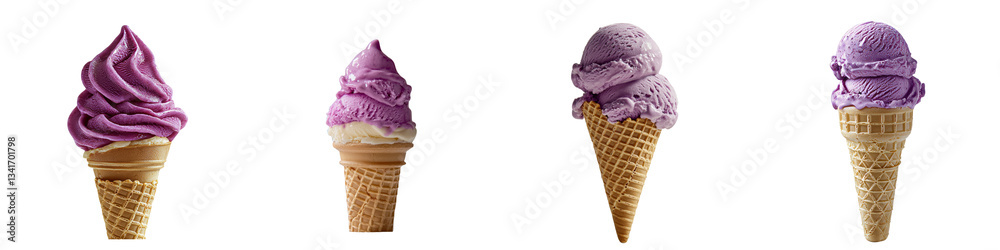 Aufkleber Generative Ai has produced an image of a single scoop of lavender ice cream, nestled in a waffle cone, against a transparent background