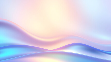 Obraz premium A vibrant holographic background with smooth gradient waves and an iridescent sheen. The reflective surface shifts between pastel blues, purples, and pinks, Created with generative AI