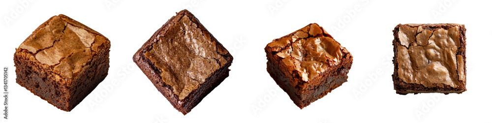 Poster An isolated cut cube of dark chocolate cake on a transparent background has been generated by Generative Ai